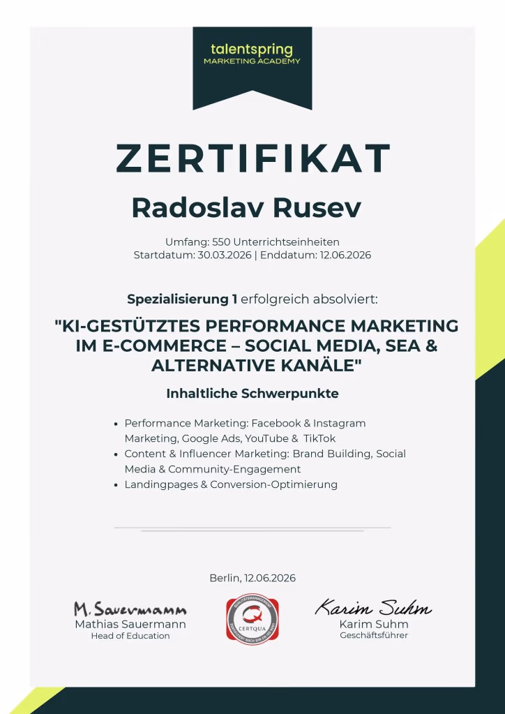 KI-gestütztes Performance Marketing Zertifikat